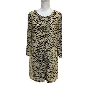 J. Crew Dress Women 2 Light Beige Cream Animal Print 3/4 Sleeves Lining